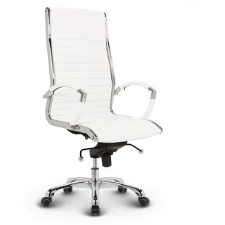 VERSEE Premium Echt-Leder Chefsessel Montreal in Weiss - Ergonomischer Designstuhl für Büro und Home-Office - Sitzhöhe 46-54cm - Belastbar bis 150kg
