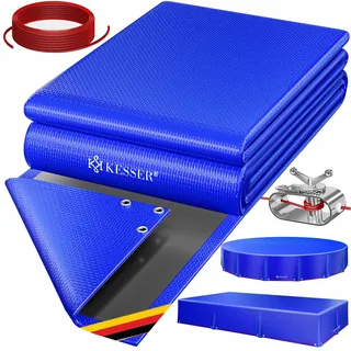 KESSER® Solar Poolabdeckung Pool Abdeckplane Rechteckig 304x210cm Poolplane 200g/m2 PE Material Inkl. Stahlseil + Seilspanner mit Ösen Solarplane Abdeckung UV-resistent, Wetterfest für Sommer & Winter