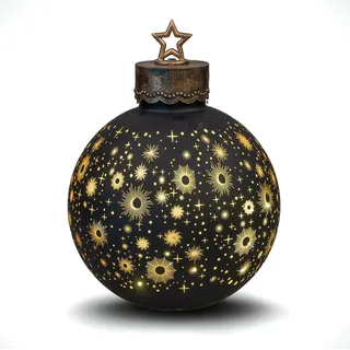 Formano Deko-Kugel Schwarz 35cm mit LED Licht Timer Beleuchtete Glaskugel Deko - Weihnachtsdekoration Tisch Regal Deko-Kugel 6h/18h Timer Weihnachtskugel zum Stellen
