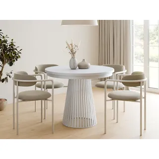 Compleo Esstisch Rund, Säulengestell mit Rillenstruktur DAST (TOPSELLER), Ausziehbar Ø: 100cm weiß 100 cm x 77 cm x 100 cm