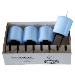 Kopschitz Kerzen 4er Set Adventskerzen mit Safety Clip und Kerzenstecker (Haltekrallen) Blue Bell Hellblau 8 x ? 5 cm
