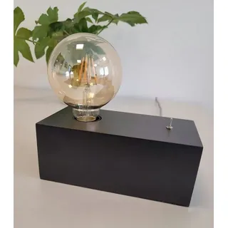 TRANGO LED Tischleuchte, 2020B-4W Tischleuchte *WOODY* Nachttischlampe Holz schwarz im Landhaus Look Retro modern 200x100x80mm mit Schalter inkl. 4 Watt LED Leuchtmittel E27 Gold 2500K, Amber, Schreibtischlampe industriell, Wohnzimmerlampe schwarz