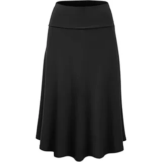 Graceyo Damen Rock Lange Elastischer Strertchy Maxi Rock Einfarbig Täglich Midirock A Linie Faltenrock Elegant Röcke Freizeitrock Damen Hohe Taille Retro Swing Rock Casual Skirt, #Schwarz, XL