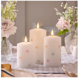 Lights4fun LED-Kerze 3er Set TruGlow® LED-Kerzen mit Blumen & Fernbedienung
