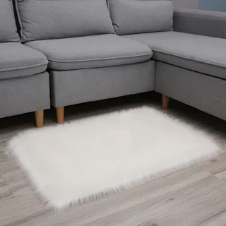 Hixingo Faux Lammfell Schaffell Teppich Kunstfell Dekofell, Teppich Flauschig Langflor Weich Shaggy Waschbarer Wohnzimmer Deko Fell Carpet für Schlafzimmer Kinderzimmer, Rechteck (Weiß,50x150cm)