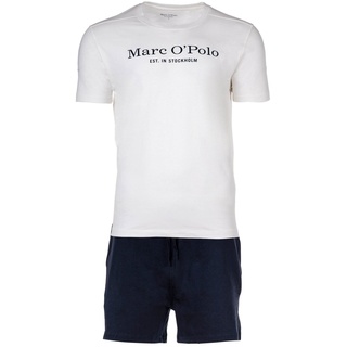 Marc O Polo Herren Schlafanzug - 2-tlg. Pyjama Set, kurz, Rundhalsausschnitt, Organic cotton Weiß/Dunkelblau XXL