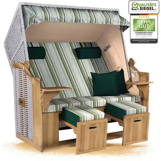 Strandkorb Ostsee 2,5-Sitzer 150cm breit in Beige Hellgrün Weiß Grau Gestreift Montiert ideal für Balkon, Terrasse oder Garten - Beige/Grün/Weiß/Grau