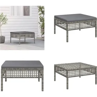 vidaXL Gartenhocker mit Kissen Grau Poly Rattan - Gartenhocker - Fußschemel - Schemel - Fußhocker - Grau