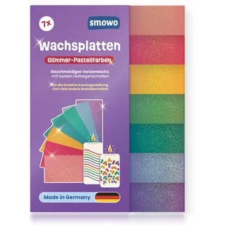 Smowo® 7 Glimmer Pastell Wachsplatten - Selbstklebende Kerzenwachs Platten zum Verzieren und Gestalten - Ideal für DIY Kerzen, Taufe, Kommunion & Hochzeit