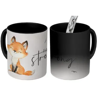 MuchoWow Tasse Zitate - Aquarell - Stark sein - Kinder - Fuchs - Tiere, 1-tlg., Keramik, Farbwechsel, Kaffee Tassen, Teetasse, Zaubertasse, Geschenk bunt