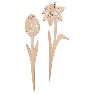VBS Gartenstecker Holz-Stecker Blumen Tulpe und Narzisse 2 Stück beige