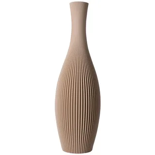 Slimprint Bodenvase Stella, Beige, 18,8 x 60 cm, Hohe Dekovase für Pampasgras mit Modern Streifendesign, Recycelter Biokunststoff