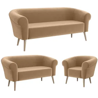 MEBLINI Mini Sofa Set 3-2-1 für Wohnzimmer - Mini Lounge für sechs Personen - Küchensofa - Sofa Klein - Sitzgarnitur - Polstergarnitur - Sofagarnituren - Emilia - 3+2+1 - Beige Samt