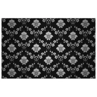 Wallario Teppich Grau-schwarzes Blumenmuster Damast, rechteckig, rutschfest