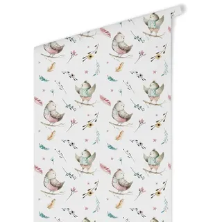 K&L Wall Art Vliestapete »Kinder Vliestapete«, bunte Baby Vögel Waldtiere, mehrfarbig, matt