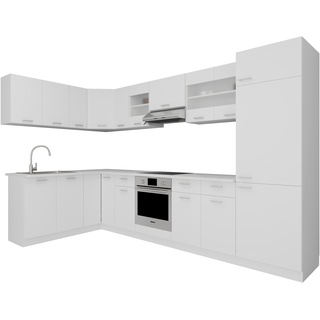 Vcm 13-Tlg Winkelküche Eckküche Küchenzeile Küchenblock Komplettküche 328 X 178 Cm Esilo (Farbe: Weiß)