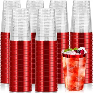 50er-packung Partybecher Aus Hartplastik Mit Rotem Rand, 340 Ml/12 Oz, Wiederverwendbare Trinkbecher, Elegante Party-weingläser Für Partys, Geburtstage, Hochzeiten Und Camping