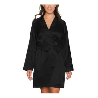 Lady Avenue Satin Short Kimono Schwarz X-Large Damen