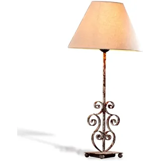 LOBERON Tischlampe Clamart, leinen/antikbraun | ornamentalem Eisenfuß, charmanter Vintage-Look durch Antik-Finish, Tischleuchte, Eisen, Baumwolle, Polyester