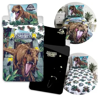 Sarcia.eu Kinderbettwäsche Jurassic World Kinderbettwäsche Baumwolle 140x200 + 70x90 cm grau