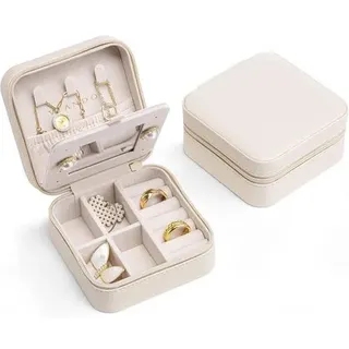 Schmuckkästchen Mädchen Schmuckbox Damen Klein mit Spiegel Weiß Leder