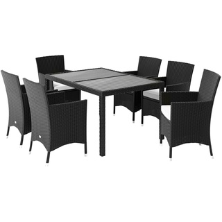 CASARIA® Polyrattan Sitzgruppe Garten WPC Tisch 6+1 Schwarz