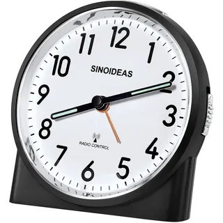 SINOIDEAS Funkwecker Analog mit Nachtlicht & Schlummerfunktion(Schwarz)