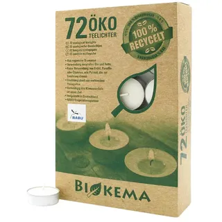 Öko-Teelichter Ø38 mm, BIOKEMA, mit Alu-Hülle, Brenndauer ca. 4h, 72 St.