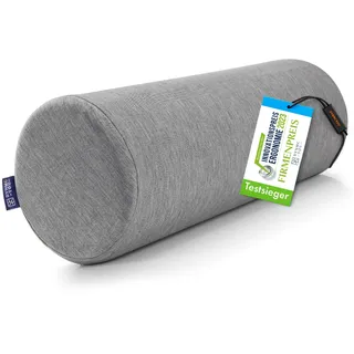 DYNMC you Bequeme Nackenrolle mit Bezug aus weichem Bambus, Oeko-TEX - Memory Foam Kissen rund, mittelhart, stabil - Perfekt als festes Nackenkissen, Reisekissen, Knierolle, Rückenkissen Sofa, Grau