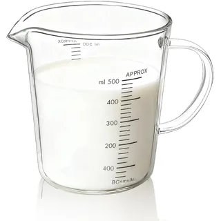 BCnmviku Messbecher Glas 500ml/2 Cup,V FöRmiger Ausguss Messbecher mit Waage für KüChe,Backen,Kochen