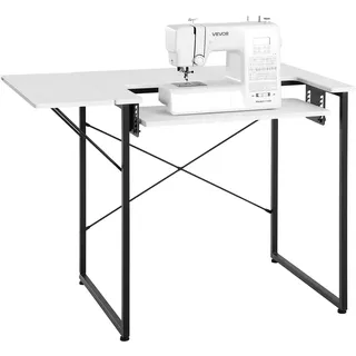 Vevor Nähtisch Nähmaschinentisch mit klappbarer Tischplatte & verstellbarer Ablage & Stahlbeinen, Mehrzwecktisch Computertisch für Zuhause Modestudio Kunststudio Bildungseinrichtung, Weiß