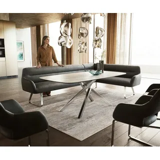 DeLife Esszimmerbank Taya-Flex 285x190 cm Mikrofaser Anthrazit Vintage Kufengestell flach Edelstahl Taschenfederkern Rechts, Eckbänke