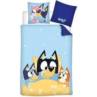 Bluey Kinderbettwäsche Blau 140 x 200 cm + 65 x 65 cm