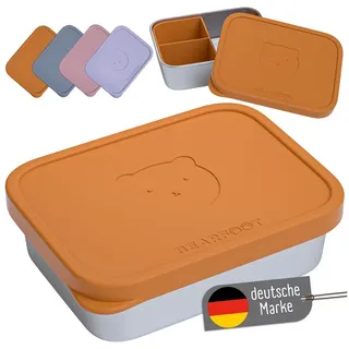 Bearfoot Edelstahl Brotdose Kinder mit Silikondeckel (Braun, 700 ml)