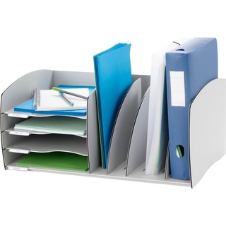 Paperflow, Dokumentenablage, Ablagesystem S, 4 Fächer, grau aus Polystyrol, 2 verstellbare Trennelemente (A4)