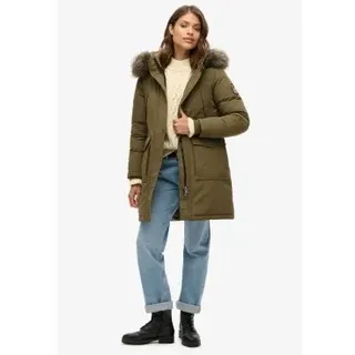 Superdry für Damen. W5011786A Grüner Kunstpelz-Parka Everest (M), Lässig, Recyceltes Polyester, Nachhaltig