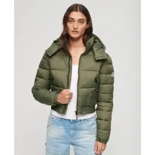 Superdry für Damen. W5011682A Kurze Kapuzenjacke Fuji grün (M), Lässig, Nylon