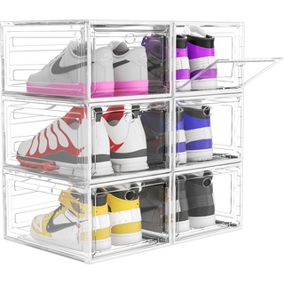 ARSTPEOE Schuhboxen, 6er Shoe Box, Schuhboxen Stapelbar Transparent, Schuhorganizer mit magnetischer Tür, Schuh-Vitrine, Faltbarer Kunststoff-Schuhbox.(Weiß