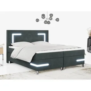 MKS MÖBEL Boxspringbett DEMONTE, Doppelbett mit Multipocket-Matratze - Modern Bett mit Beleuchtung grau 200 cm x 215 cm x 58 cm