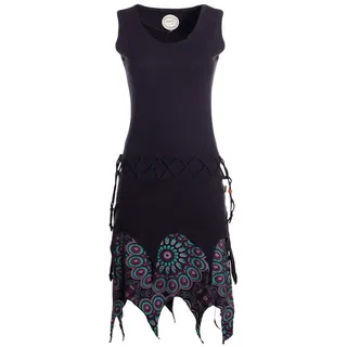 Vishes Zipfelkleid Damen Ärmellos Bedruckt Kleid Flechtmuster Jersey Alternative Mode, Boho, Hippie, Ethno, Festival schwarz 40