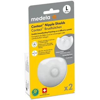 Medela Contact Brusthütchen aus Silikon – Weiches, ultradünnes Design – BPA-frei – 1 Packung mit 2 Hütchen (24 mm) und Aufbewahrungsbox