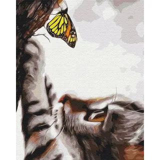 Artnapi Malen nach Zahlen Erwachsene mit Rahmen | DIY Handgemalt | Katze und Schmetterling | Kit für Anfänger und Erwachsene | Set inklusive Acrylfarben & Pinsel | 40x50cm Leinwand | Geschenke