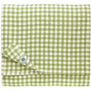 Linen & Cotton Tischdecke Tischtuch Tischwäsche Kariert im Landhausstil Estella -100% Leinen, Weiß Weiss Grün (140 x 200 cm) Festliche Rechteckige Frühling Home Küche Restaurant Cafe Hotel Gastronomie
