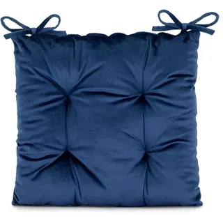 AmeliaHome Stuhlkissen mit Bändern 40x40 cm Sitzkissen Samt Velvet Optik Aleksa Indigo