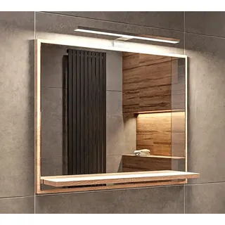 HAJDUK FURNITURE Badspiegel mit Beleuchtung und Ablage Sonoma 60x50 cm Spiegel Badezimmer-Wand-Rasierspiegel mit Stauraum Badezimmerspiegel mit LED Lampe Wandspiegel Hängespiegel Badmöbel