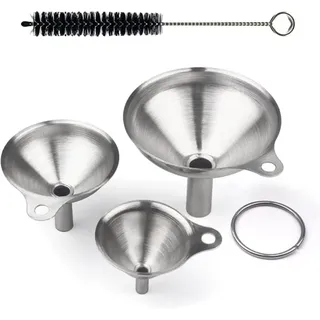 Größen kleiner Trichter aus Edelstahl, Mini-Küchentrichter mit Griff, Metalltrichter-Set Trichter mit Bürste zum Umfüllen von flüssigem Pulveröl