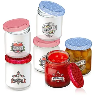 Murago - 6 x Schraubgläser mit Deckel je ca.200ml - Schraubdeckel Handmade with love klein Vorratsgläser Einmachgläser Set Einmachglas Marmeladengläser Geschenkidee Mitbringsel stapelbar