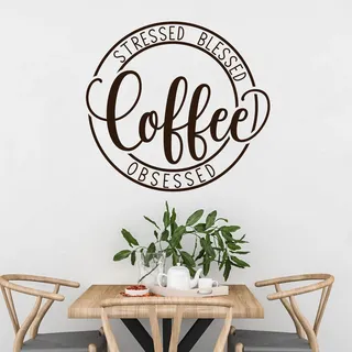 GRAZDesign Wandtattoo Herz Kaffee Coffee Wappen rund Büro Wandaufkleber Küche Esszimmer Cafe Deko selbstklebend - 43x40cm / schwarz