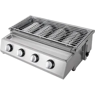 Gojoy 4-Flammen Gasgrill Edelstahl Gastrobräter Höhenverstellbar Abnehmbarer Grill, für Camping Balkon Garten