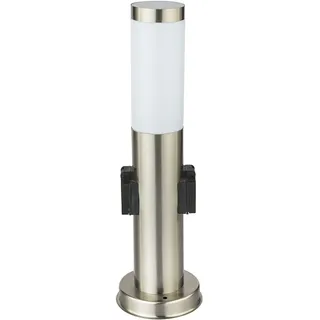 Außenstehleuchte 2x Steckdose Gartenlampe Pollerleuchte Edelstahl Terrassenlampe silber, E27, DxH 8 x 45 cm, 2er Set
